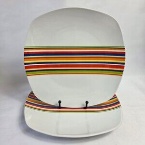 TWO Tabletops Unlimited Gallery Westwood Dinner Plates White Multicolor Stripes